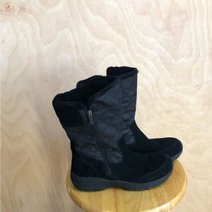 Lands End Winter Boots Black Faux Fur Lined Zippered Outwear Womens Size 8B.